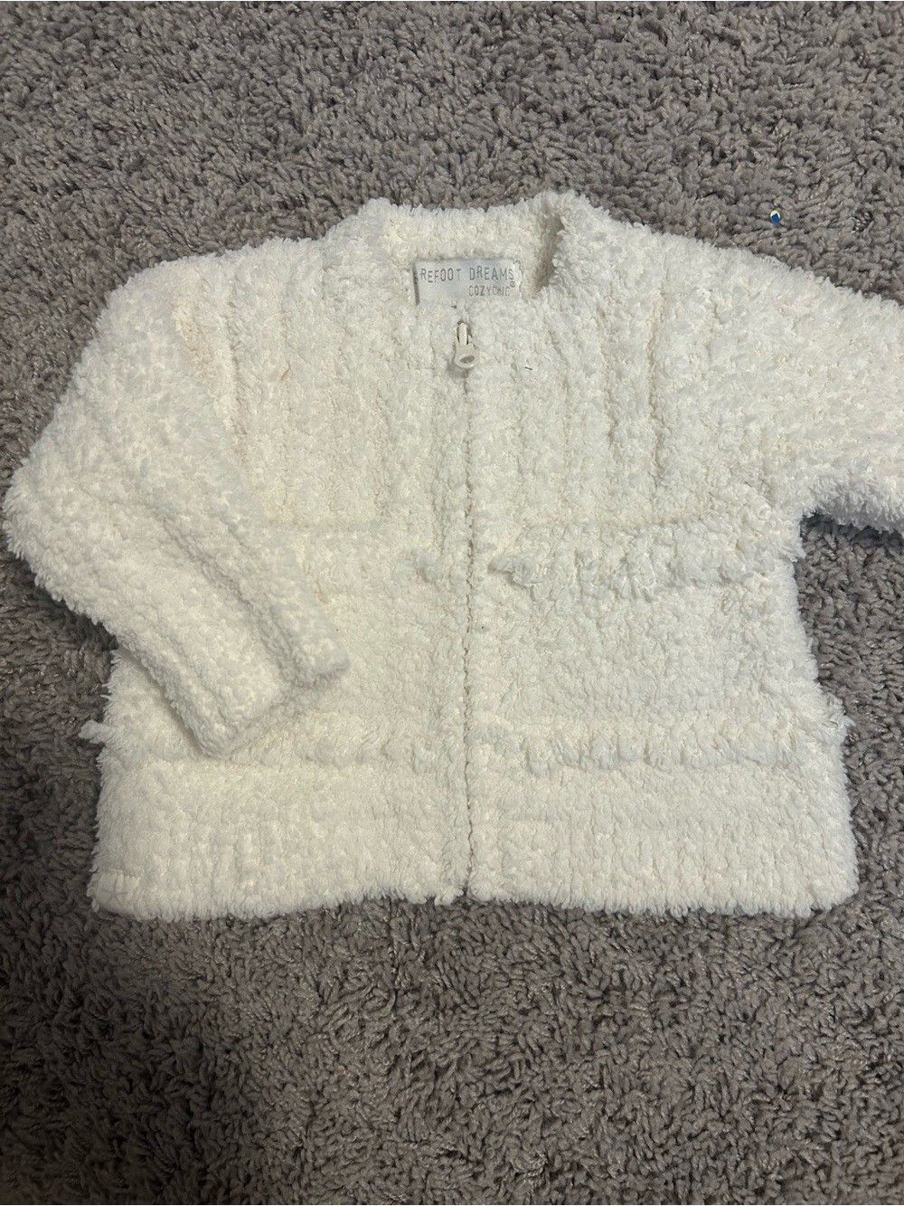 BAREFOOT DREAMS Cream Plush, Soft & Cozy Infant Jacket. 3-6 months*Lightly Worn.
